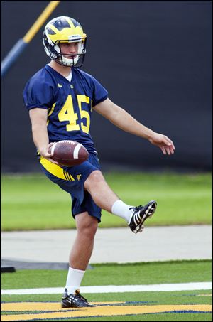 Michigan kicker Matt Wile had nine punts for an average of 31.9 yards and had 70 kickoffs for an average of 60.3 yards this season.