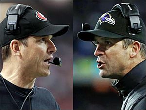 Get ready for the Brother Bowl: It'll be Harbaugh vs. Harbaugh when Big Bro John's, right, Baltimore Ravens (13-6) play Little Bro Jim's San Francisco 49ers (13-4-1) in the Super Bowl at New Orleans in two weeks.