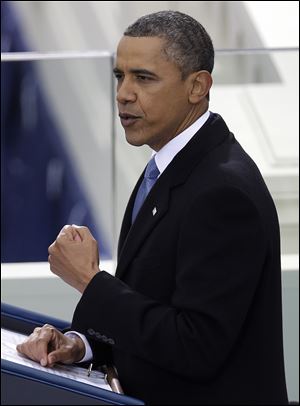 The President delivers his Inaugural address after being sworn in to his second term in Washington today.