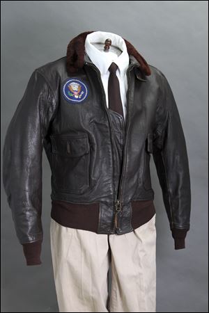 A photo John McInnis Auctioneers shows late President John F. Kennedy's Air Force One leather bomber jacket, which sold for $570,000 at an auction on Sunday.