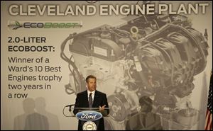 Joe Hinrichs, Ford's president for the Americas, announces plans to build the 2.0-liter EcoBoost engine at the Ford Cleveland Engine Plant in Brook Park, Ohio. Ford is moving production of a popular small engine from Spain to Cleveland as sales of four-cylinder motors continue to rise.