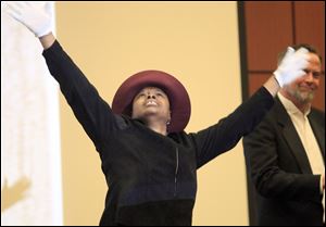 Tonya Steward and Jim Trumm, both of Toledo, act in a scene from ‘Watch Night Jubilee’ by New Works Writers Series at the downtown Toledo-Lucas County Public Library.