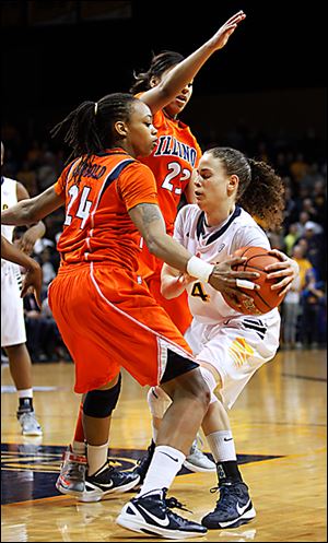 Naama Shafir, right, scored 10 points in the last game of her four-year career at Toledo.