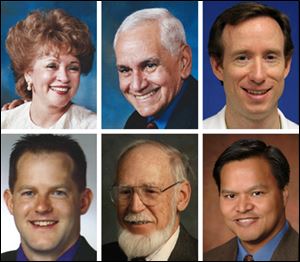 The newest inductees into the University of Toledo's Medical Mission Hall of Fame are: TOP ROW: Maria Pons, Pablo Pons, Scott McLean. BOTTOM ROW: Todd Brickman, Albert Roode, and Richard Past.