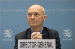 World Trade Organization Director General Pascal Lamy addresses a news conference on world trade figures.