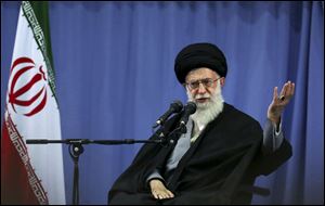 Iran's supreme leader Ayatollah Ali Khamenei, addresses a group of Iranian military commanders in Tehran, Iran, Wednesday.