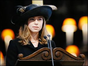 Amanda Thatcher, the American granddaughter of  Margaret Thatcher, delivers a reading during the funeral service in St. Paul's Cathedral in London. 