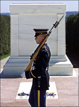 An Army Sentry guards the Tomb of the Unknowns at Arlington National Cemetery in Arlington, Va. Washington, D.C., is a good destination for families.