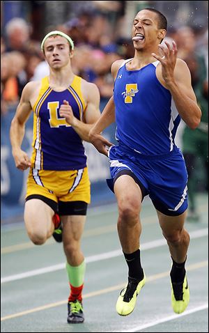 Findlay's Tyler Brown wins the 400-meter dash. He also won the high jump and long jump, and was fourth in the 200, qualifying in four events for the state meet.