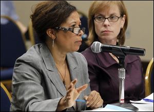 Celia Williamson, Ph.D, speaks on a panel during a  two day conference on human trafficking in Ohio with the Ohio Advisory Committee to the US Commission on Civil Rights.