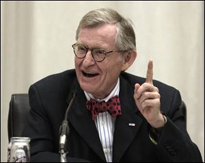 Ohio State University president Gordon Gee gives his retirement speech Friday during the board of trustees meeting in Columbus, 