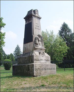 A memorial to the 55th Ohio Volunteer Infantry stands in National Cemetery in Gettysburg.