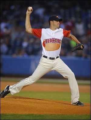 Mud Hens pitcher Derek Hankins throws against Indianapolis during the first inning.