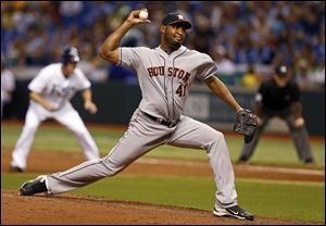 Houston Astros relief pitcher Jose Veras throws against the Tampa Bay Rays in St. Petersburg, Fla. on July 12.