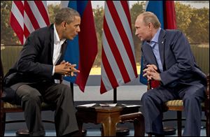 President Obama meets with Russian President Vladimir Putin in Enniskillen, Northern Ireland in June.