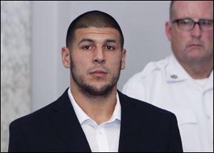 Former New England Patriots tight end Aaron Hernandez appears during a probable cause hearing at Attleboro District Court, in Attleboro, Mass., in July.