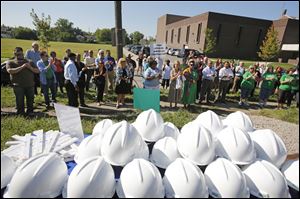 Hard hats were available for those wanting to tour the construction site.  Legacy Homes is a 40-unit scattered site single family development that has been planned for the Cherry Legacy Neighborhood, immediately west of the Mercy St. Vincent Medical Center campus.  