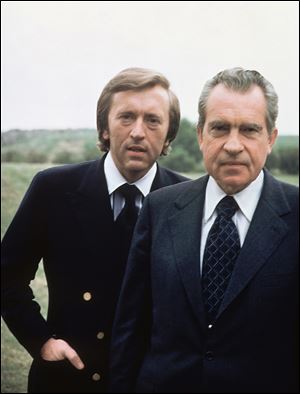 Former U.S. President Richard M. Nixon, right,  with broadcaster David Frost in California in this 1977 file photo.