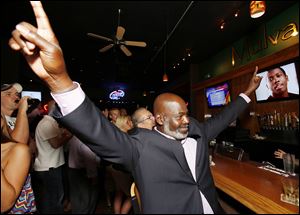 Mayor Bell notes his finish among the primary candidates during his election bash at Mulvaney's Bunker Irish Pub.