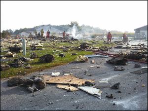 The scene of a house explosion near Liberty Center, Ohio, in Henry County.