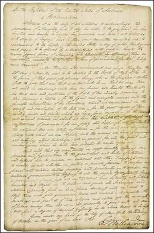 This photo provided by Christie's shows George Washington's Thanksgiving Proclamation, with a pre-auction estimated value of $8-12 million. 