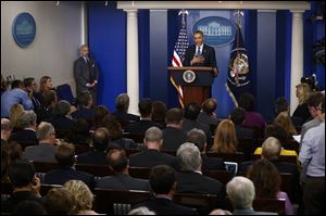 President Barack Obama speaks about the the budget and the partial government shutdown, today, in the White House.