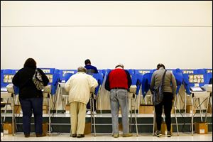 People cast their ballots November 5, 2013 at the Rossford Board of Education Bulldog Hall in Rossford.