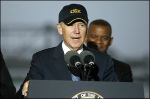 Vice President Joe Biden says the CSX Transportation terminal expansion near North Baltimore, Ohio, shows how government can foster jobs in the private sector.