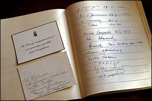 A guest book from the U.S. Embassy in Russia for a memorial service there in December, 1963, for John F. Kennedy was signed by top Russian leaders.