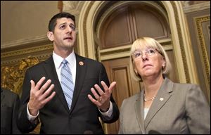 House Budget Committee Chairman Rep. Paul Ryan, R-Wis., left, and Senate Budget Committee Chair Patty Murray, D-Wash., on Capitol Hill in Washington. 