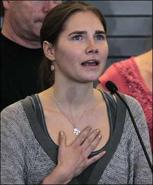 Amanda Knox speaks at a news conference shortly after her arrival from Italy at Seattle-Tacoma International Airport in Seattle in 2011.