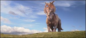 A mature Pachyrhinosaurus named Patchi is shown in a scene from the film, 