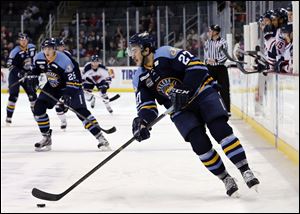 Walleye's Trevor Parkes (27) leads the team with 32 points, including 16 goals scored and 16 assists.