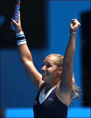 Dominika Cibulkova of Slovakia celebrates her win over Maria Sharapova in the fourth round match of the Australian Open.