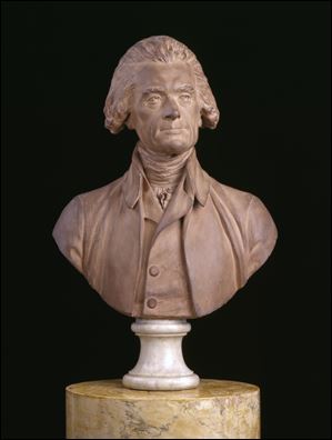 This undated file photo provided by the Thomas Jefferson Foundation at Monticello shows the 1789 bust of Thomas Jefferson, by Jean Antoine Houdon. 