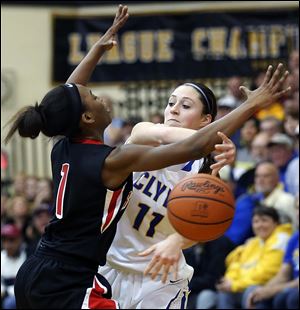 Rogers' Sasha Dailey, left, defends against Clyde's Breanne Michaels on Saturday. Dailey led the Rams with 20 points.