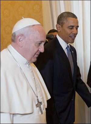 President Obama, right, meets with Pope Francis, today at the Vatican.