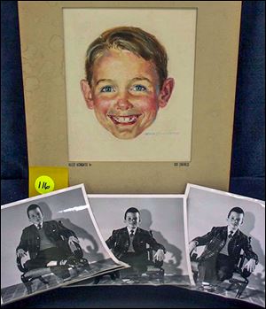 A watercolor by Robert Childress depicts Dick of the Dick and Jane series. The photos are of Mr. Childress’ young neighbor, who modeled for the illustrator.