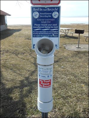 Receptacles for collecting used or discarded fishing line have been placed in marinas and public fishing sites.