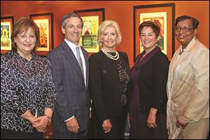 At the Access to Justice Awards ceremony and dinner are, from left, Carol Contrada, event cochairman Stuart Goldberg, guest speaker Lilly Ledbetter, Patricia McCormick, and Lenora Barry.