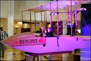 A model of the aircraft that made the first scheduled commercial flight: a 23-minute journey across Florida's Tampa Bay.