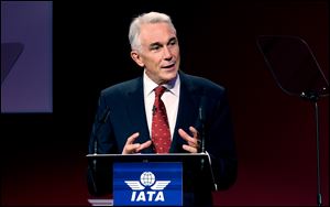 International Air Transport Association director Tony Tyler speaks during the the IATA's annual meeting held this year in Doha, Qatar.