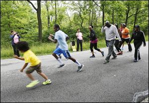 Runners and walkers at the start of the race.  