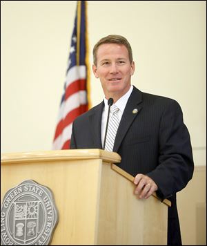 Ohio Secretary of State Jon Husted speaks Thursday to elections officials from the area as part of the 2014 Ohio Elections Officials Summer Regional Meetings at the Bowen-Thompson Student Union at Bowling Green State University.