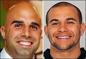 Bruce Gradkowski, left, and Lance Moore, right.