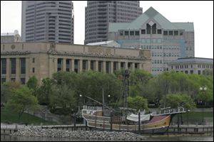 The Santa Maria docked along the Scioto River in Columbus in 2008.