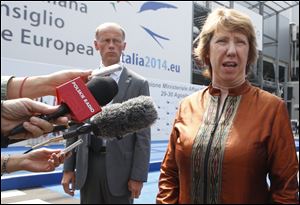 EU foreign policy chief Catherine Ashton arrives at an informal meeting of the EU Foreign Affairs Ministers.