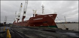 A ship docked in Toledo's port.