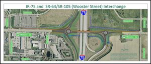 Map of the I-75/SR 64 roundabout interchange.  