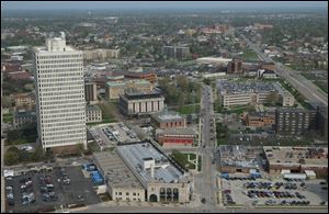 One Government Center aerial, Blade building, downtown Toledo, Monday, May 4, 2015.